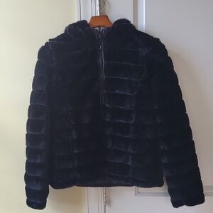 NWT Women's Reversible Black Faux Fur Jacket size M